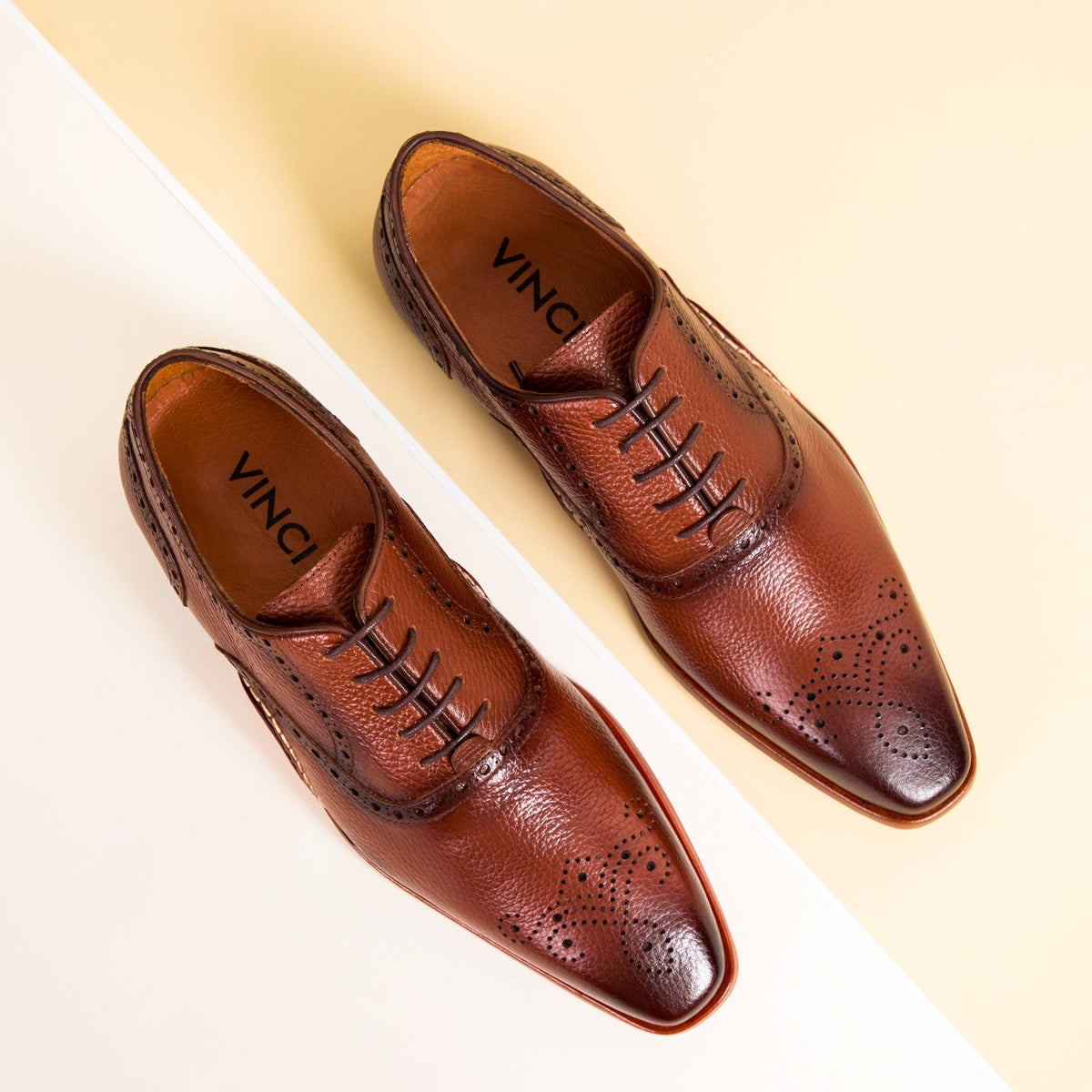 Vinci Leather The Draco Handmade Tan Semi Brogue Oxford Men Shoe – product view 16