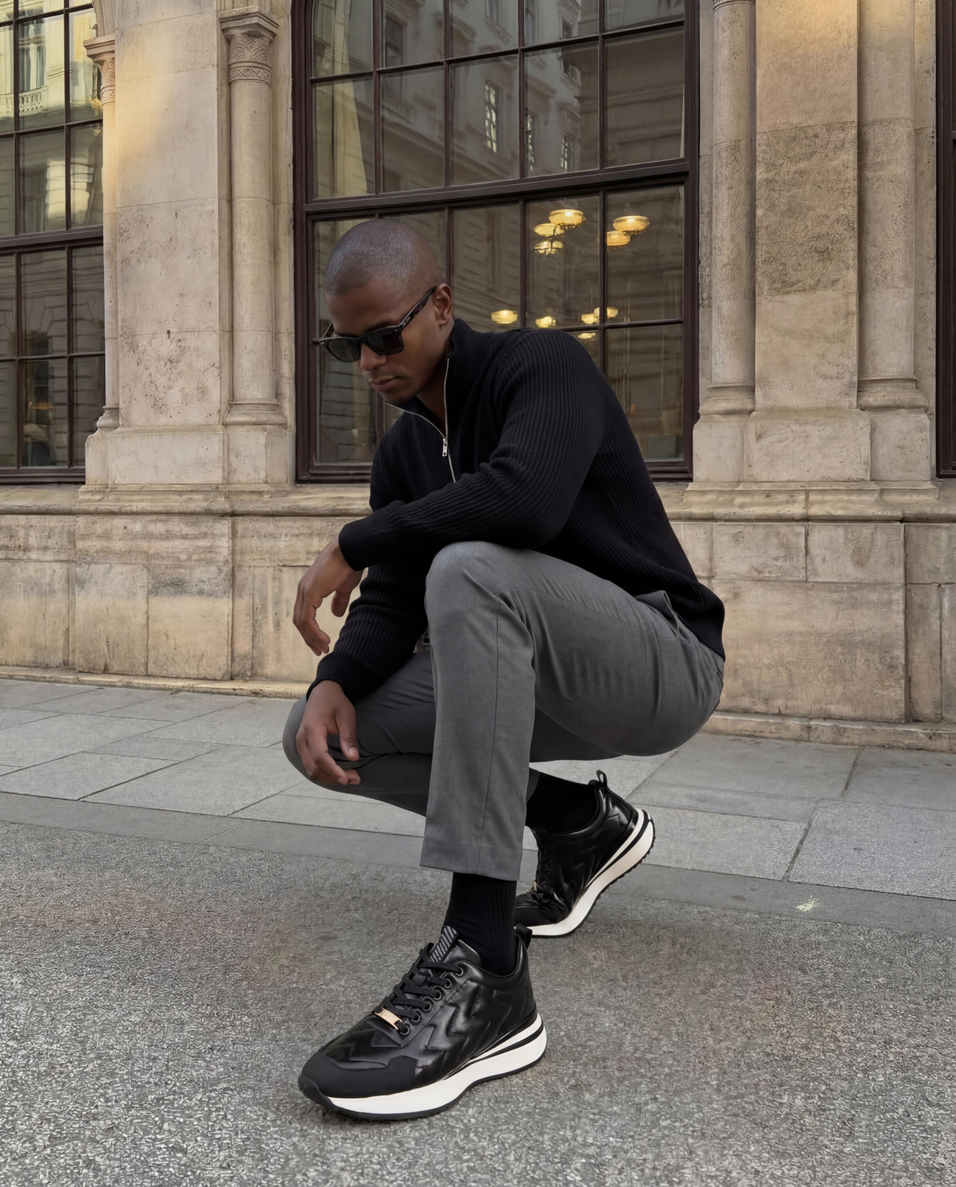 The Veneto Black Leather Men Sneaker