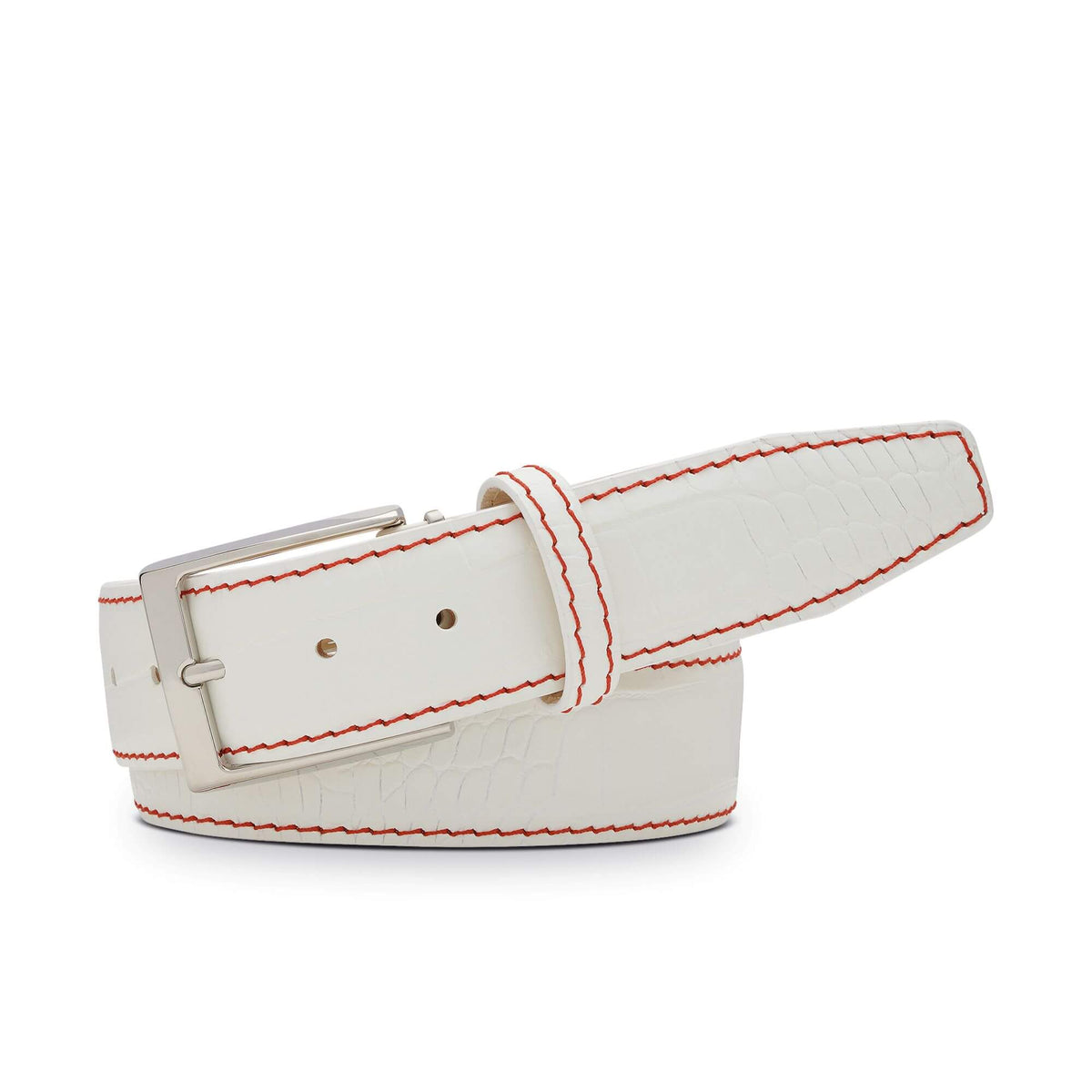 White Mock Croc Leather Belt