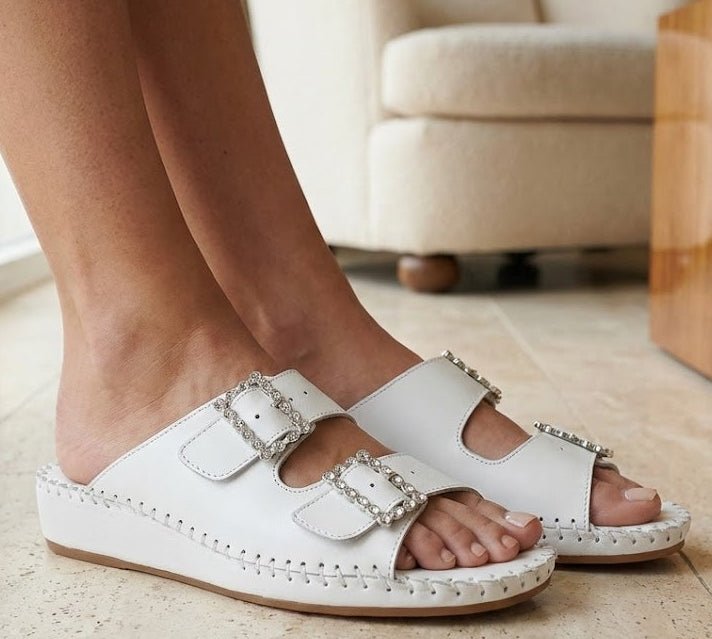 Jen Rhinestone Leather Slide