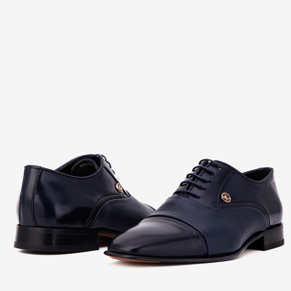Vinci Leather The Rockwell Handmade Navy Blue Leather Cap Toe Men Oxford Shoe – product view 5