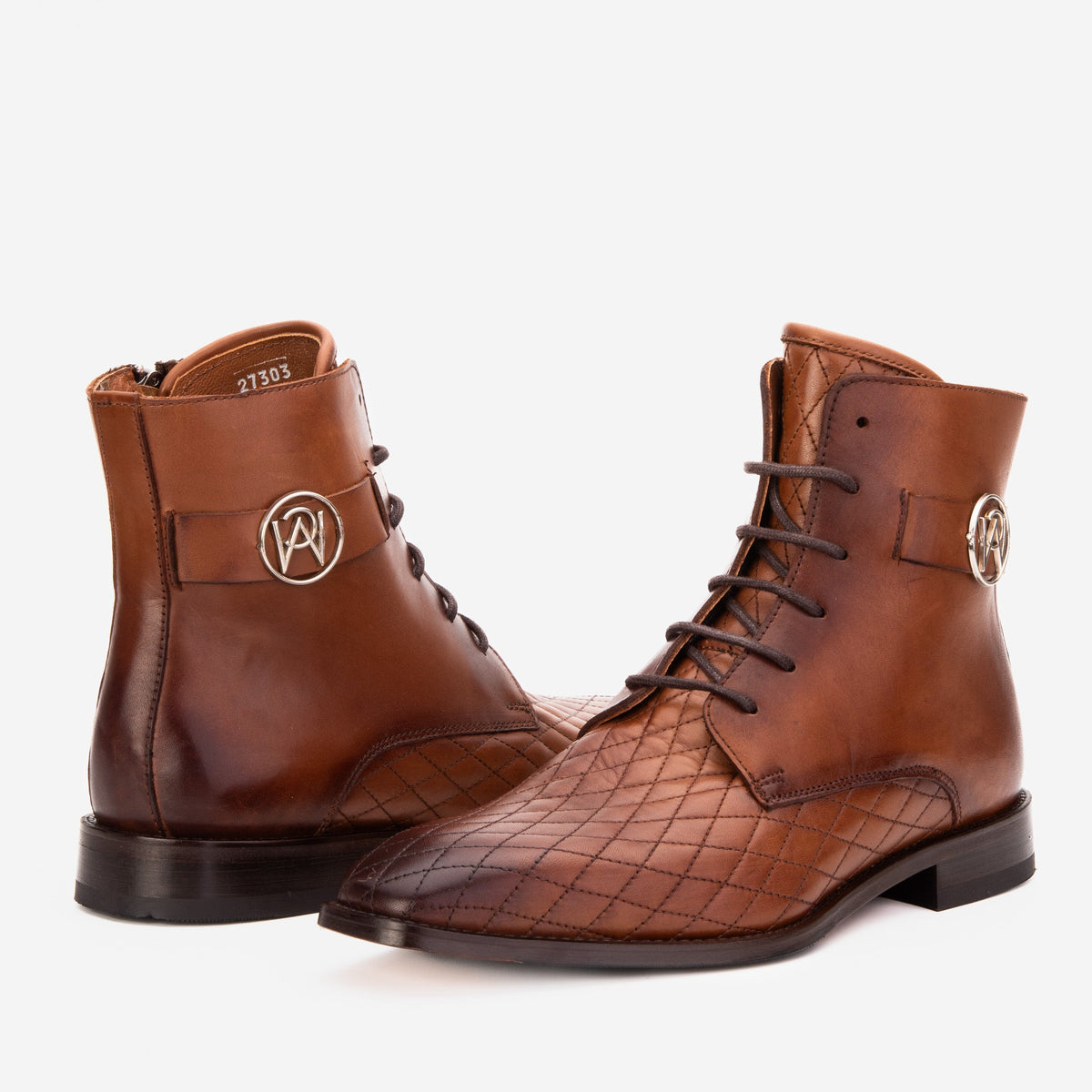 Vinci Leather The Zeus Brown Leather Lace-Up Men Boot with a Zipper – product view 8