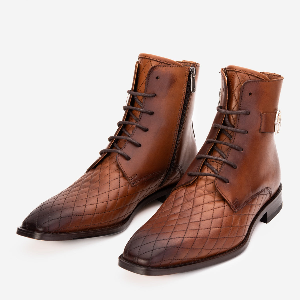 Vinci Leather The Zeus Brown Leather Lace-Up Men Boot with a Zipper – product view 9