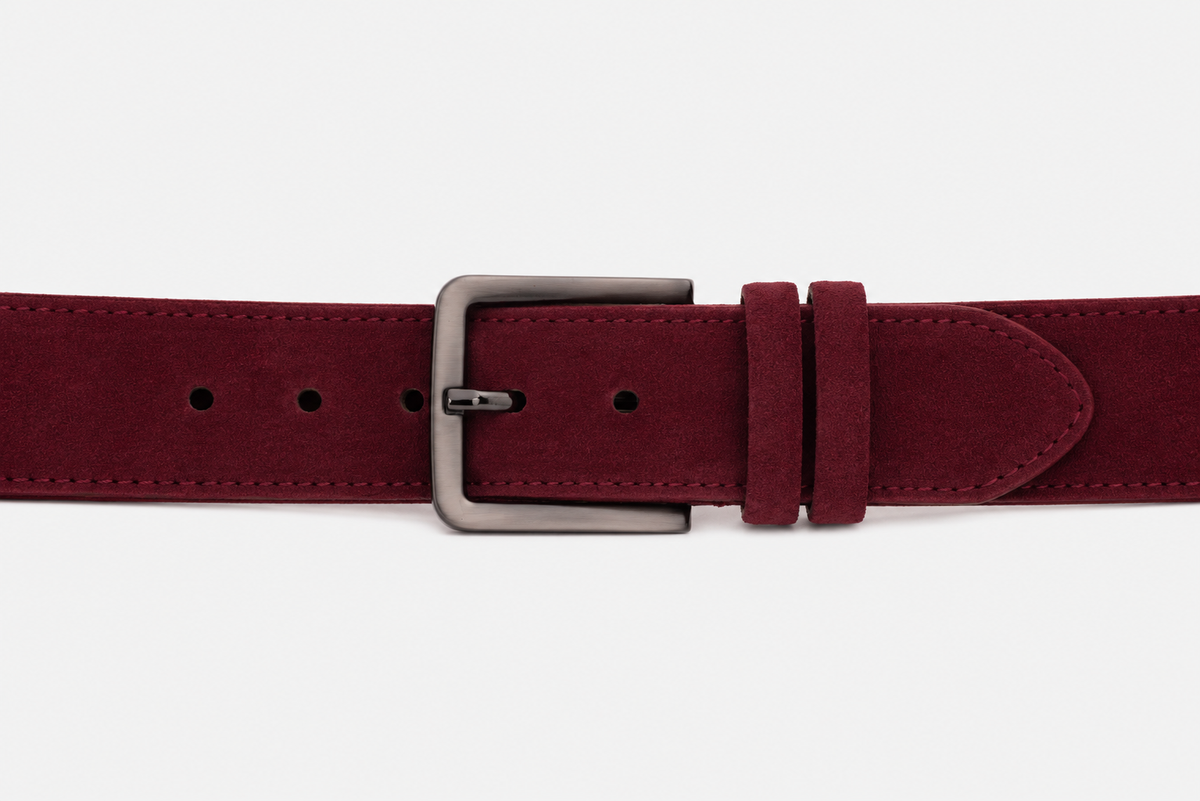 Vinci Leather The Bari Burgundy Suede Leather Belt – product view 2