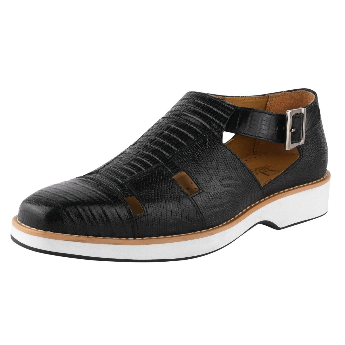 Liberty Zeno Adam Mens Fisherman Lizard Print Genuine Leather Buckle Closure Sandals