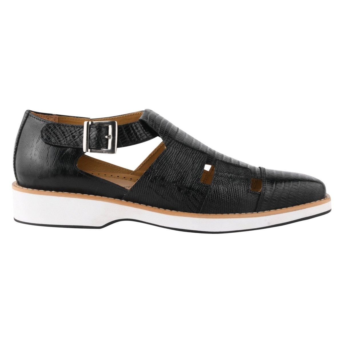 Liberty Zeno Adam Mens Fisherman Lizard Print Genuine Leather Buckle Closure Sandals