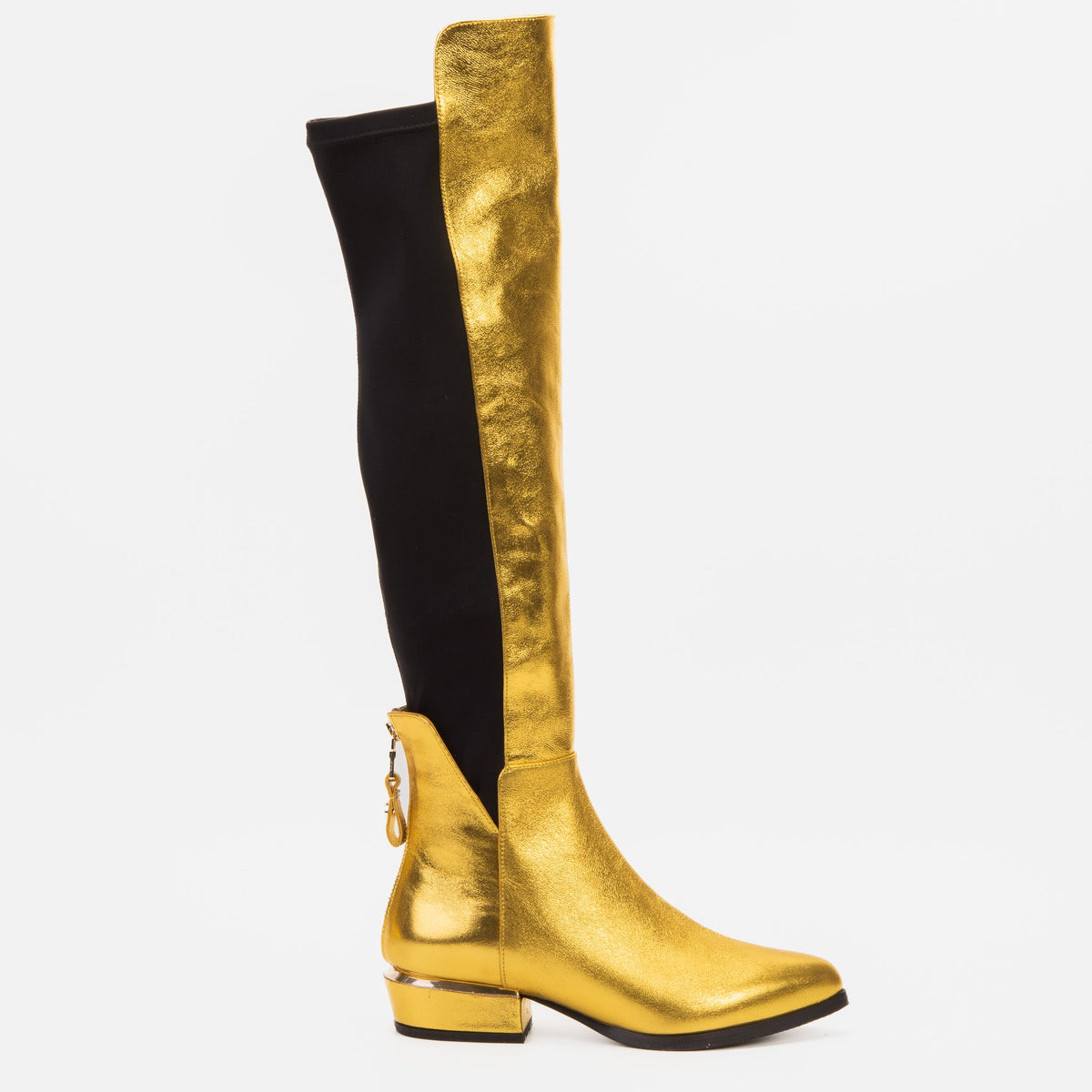 Vinci Leather The Fairoks Gold Leather Pointy Toe Knee High Women Boot – product view 1