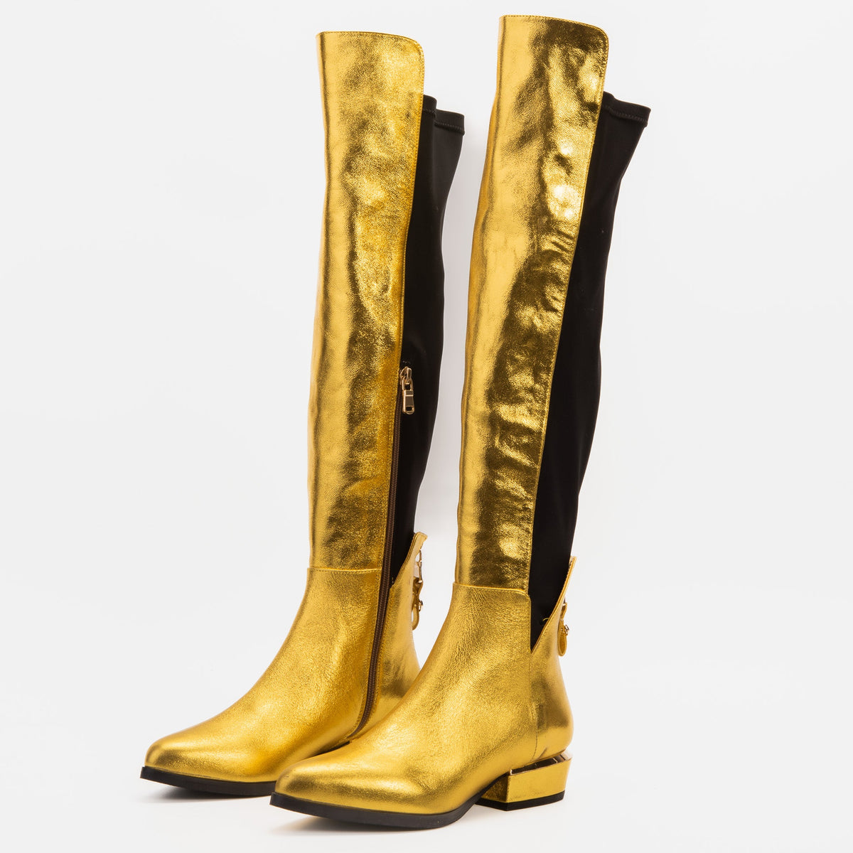 Vinci Leather The Fairoks Gold Leather Pointy Toe Knee High Women Boot – product view 2