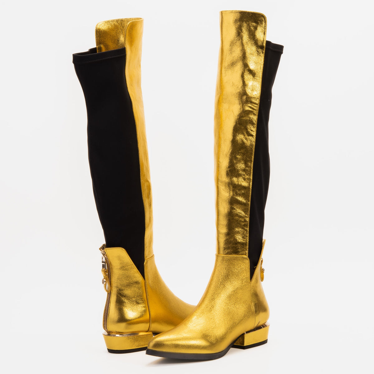 Vinci Leather The Fairoks Gold Leather Pointy Toe Knee High Women Boot – product view 3