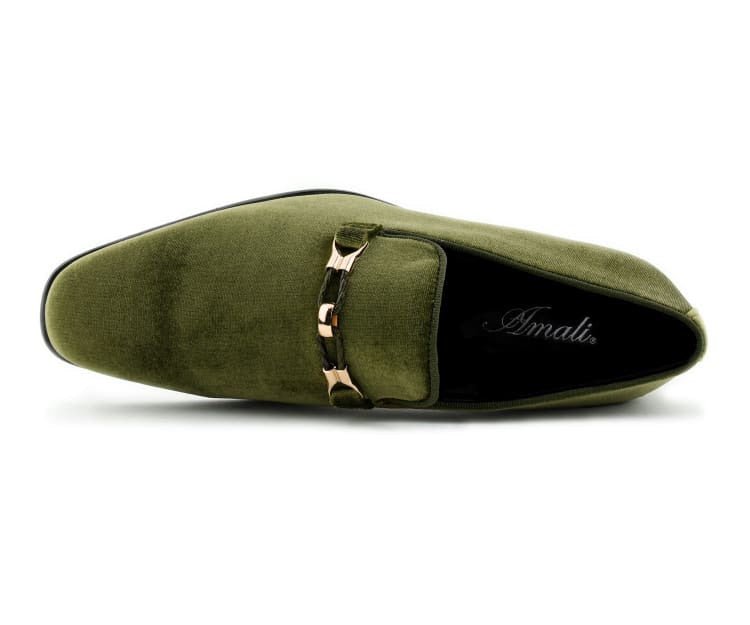 Amali Aller Velvet Slippers Men’s Olive Leather Slip on Loafers