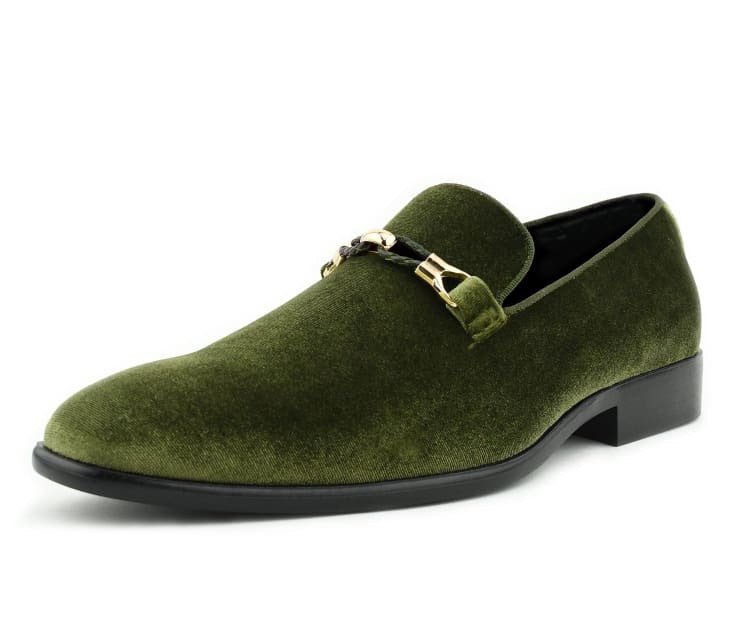 Amali Aller Velvet Slippers Men’s Olive Leather Slip on Loafers Olive / 10