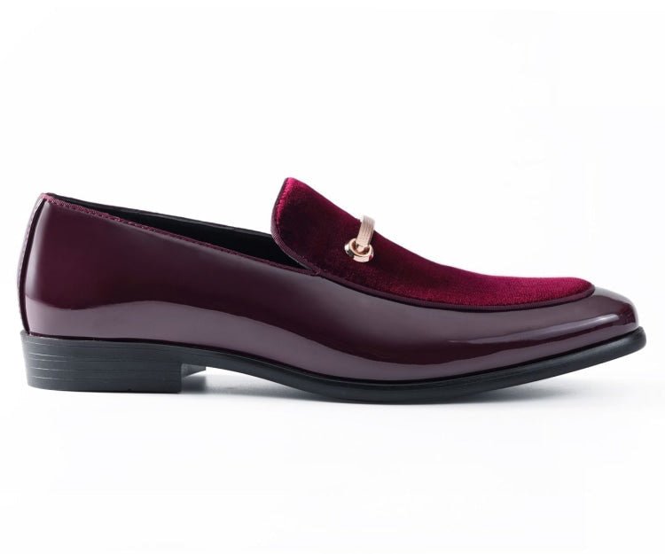 Amali Andrew Burgundy Men's Velvet Patent Leather Loafers