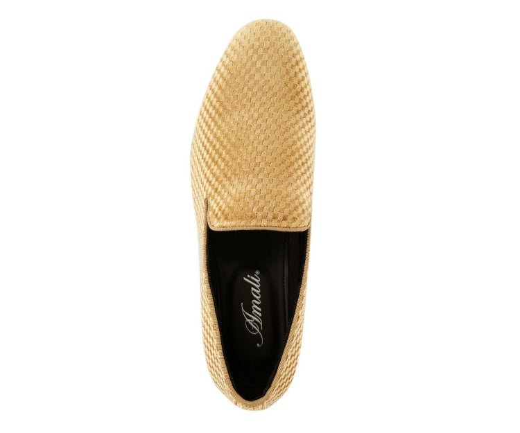 Amali Blaze Gold Velvet Slip On Shoes