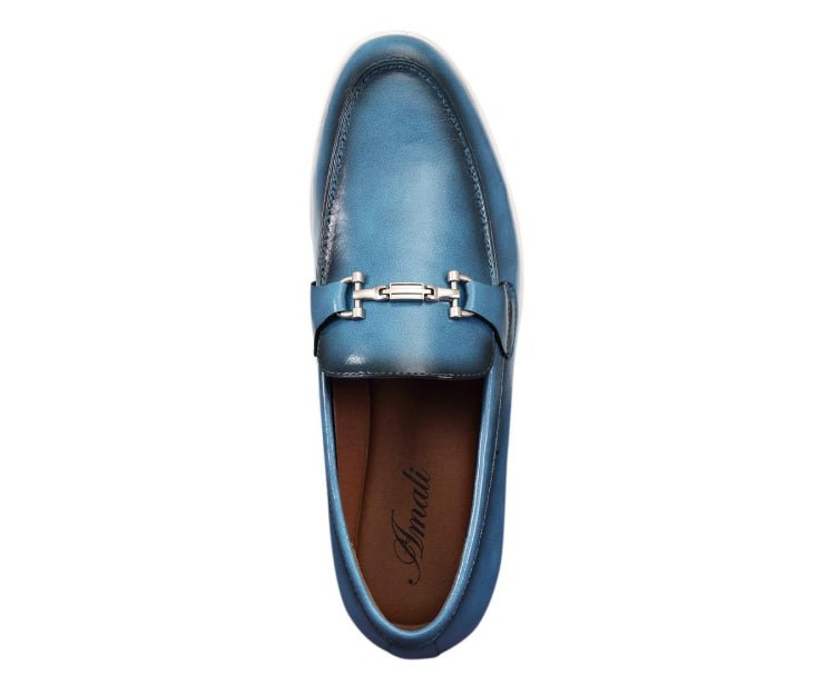 Amali Cahill Men's Turquoise Blue Leather Elegant Loafers