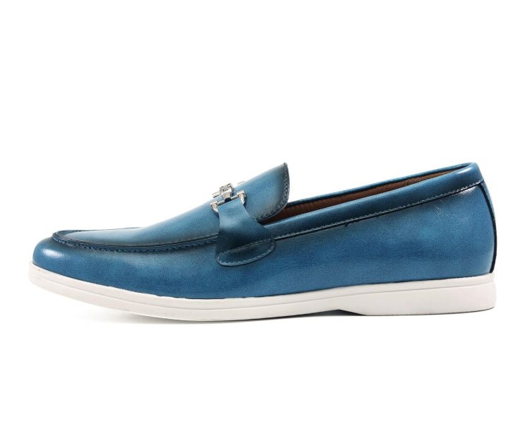 Amali Cahill Men's Turquoise Blue Leather Elegant Loafers