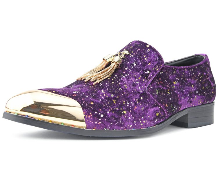 Amali Men's Velvet Gold Chain Tassel Loafer with Matching Metal - Purple - 14 Amali Men's Velvet Gold Chain Tassel Loafer with Matching Metal - Purple - 14