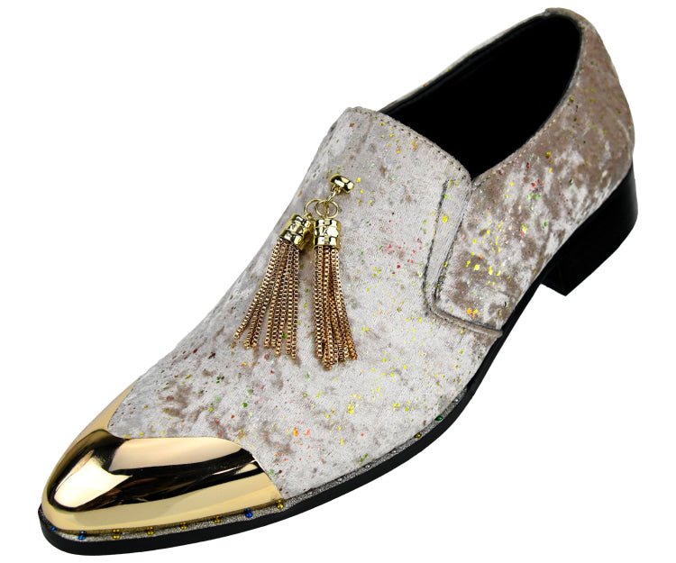 Amali Chaz Taupe Men’s Gold Glitter Dress Shoes