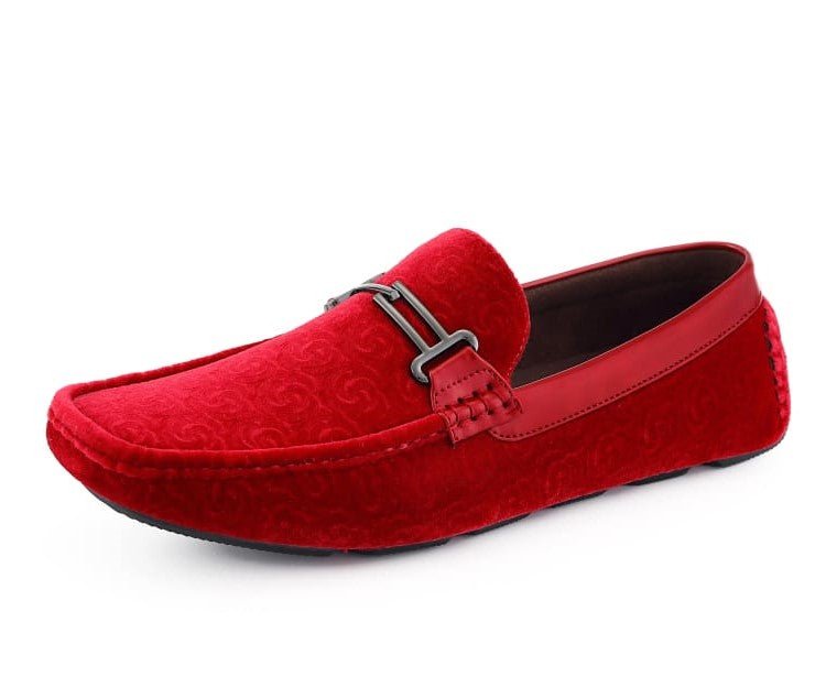 Amali Crimson Velvet Elegance Men’s Flower Embossed Velvet Moccasins