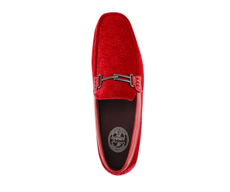 Amali Crimson Velvet Elegance Men’s Flower Embossed Velvet Moccasins