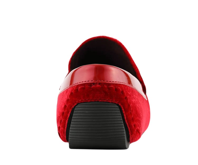Amali Crimson Velvet Elegance Men’s Flower Embossed Velvet Moccasins