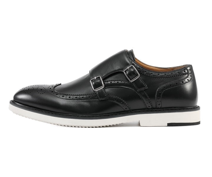 Amali Dario Men's Black Leather Noir Monk Strap Shoes