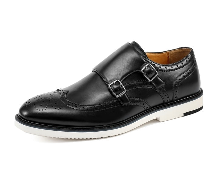 Amali Dario Men's Black Leather Noir Monk Strap Shoes