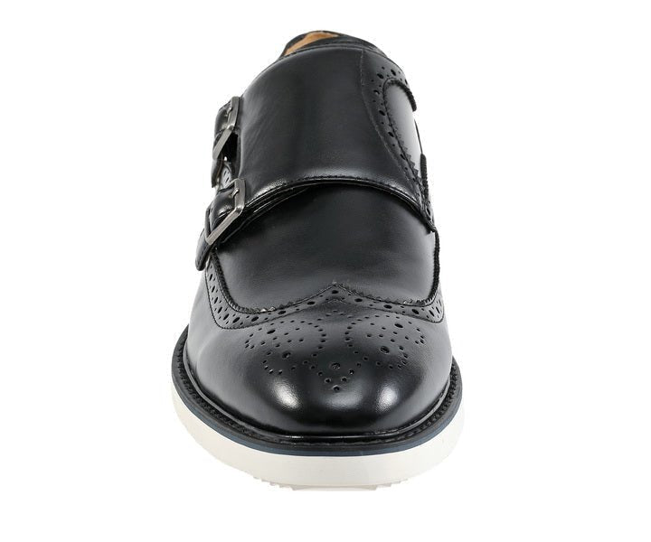 Amali Dario Men's Black Leather Noir Monk Strap Shoes