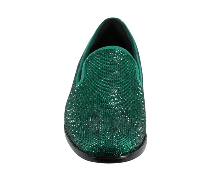 Amali Dazzle Men's Green Rhinestone Leather Slip On Loafers