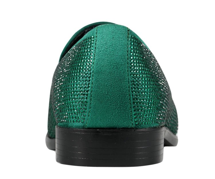 Amali Dazzle Men's Green Rhinestone Leather Slip On Loafers