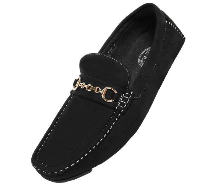 Amali Ecker Black Menโs Suede Moccasins With Gold Chain