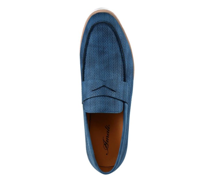Amali Elias Blue Herringbone Loafers Menโs Casual Slip On