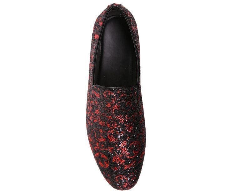 Amali Erin Red Paisley Glitter Tuxedo Slippers For Women