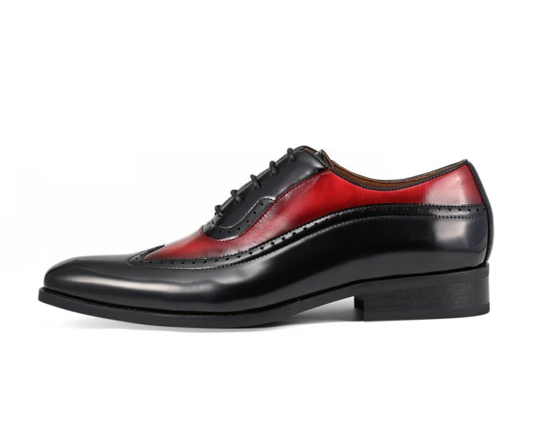 Amali Everett Two Tone Men's Black and Red Leather Wingtip Oxfords