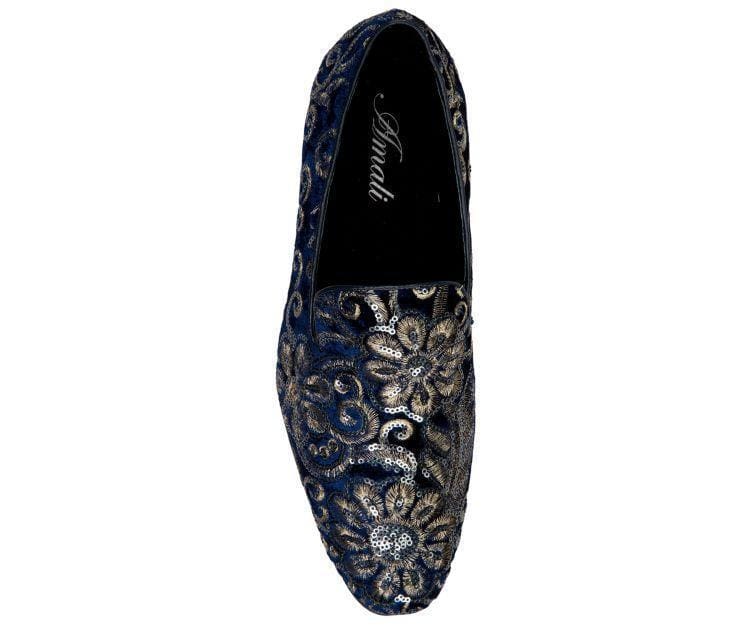 Amali Fabian Men's Navy LEather Slip On Loafers with Sequins