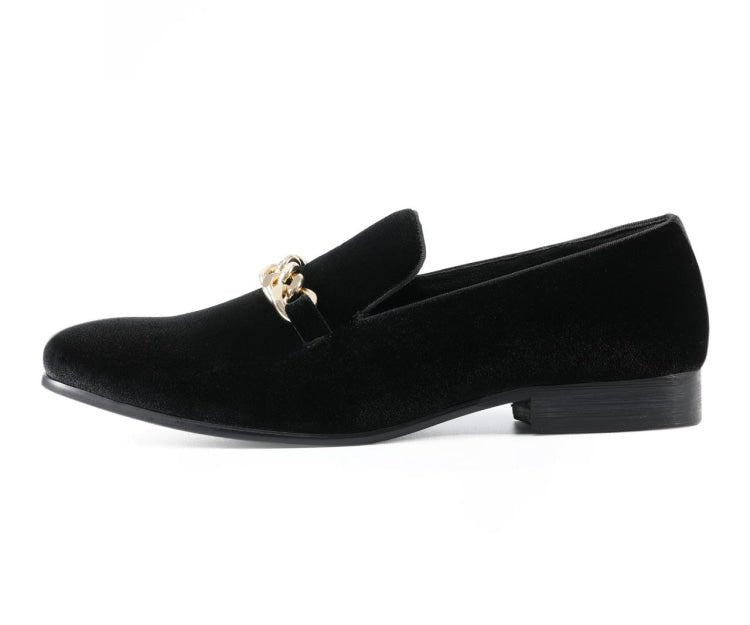 Amali Fay Black Men’s Velvet Slippers With Gold Chain