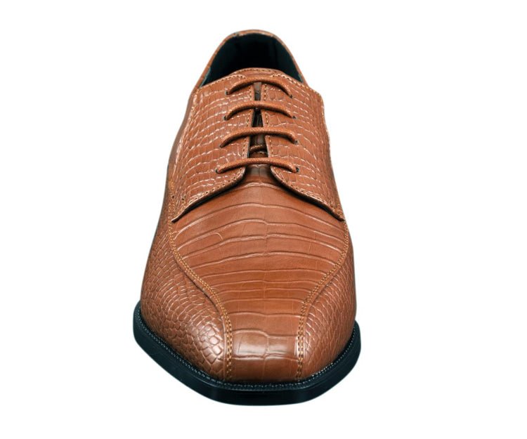 Amali Harvey Croc Men's Cognac Tan Animal Print Sophisticated Oxford Shoes