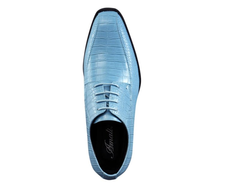 Amali Harvey Croc Men's Baby Blue Animal Print Sophisticated Oxford Shoes