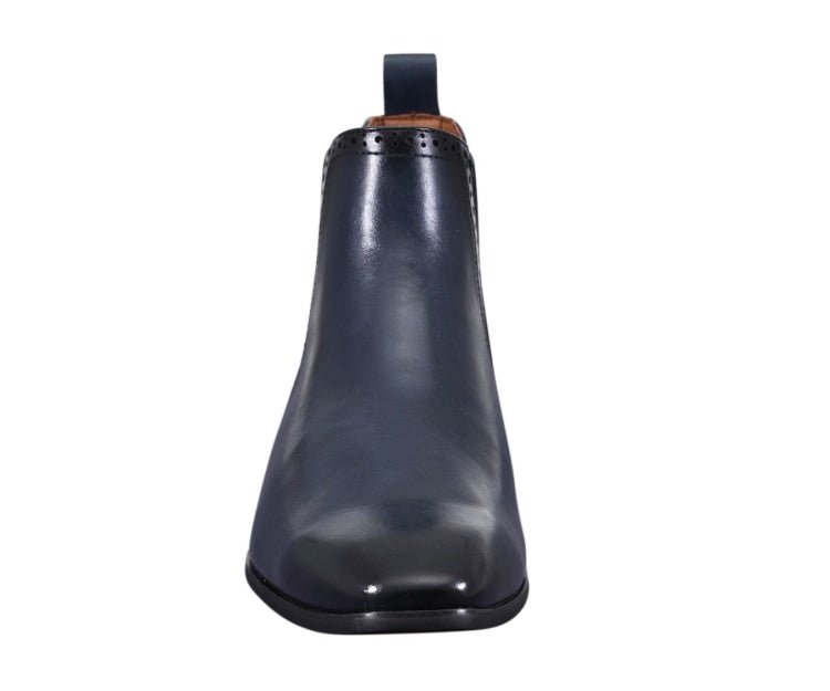 Amali Hayes Men’s Navy Leather Wingtip Chelsea Boots