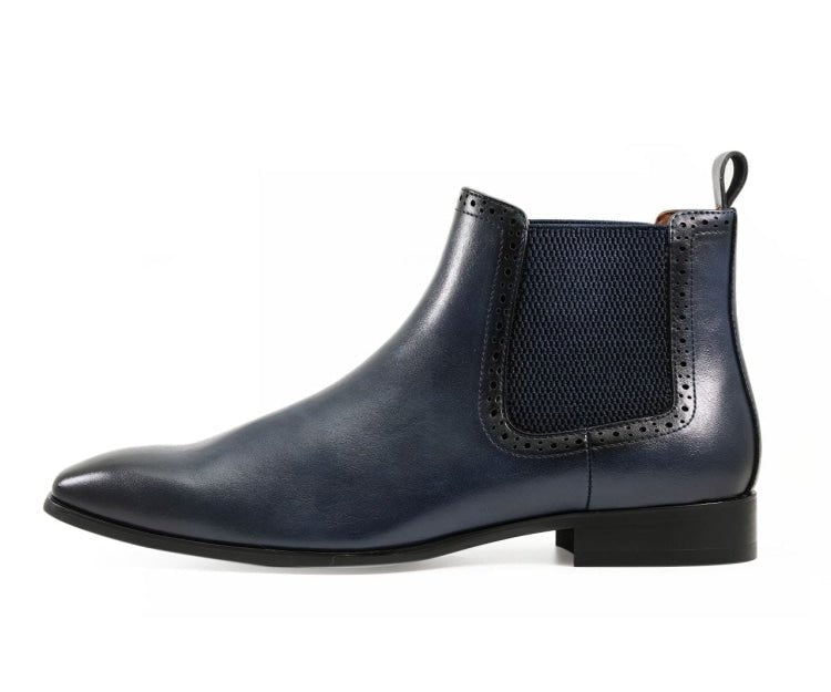 Amali Hayes Men’s Navy Leather Wingtip Chelsea Boots