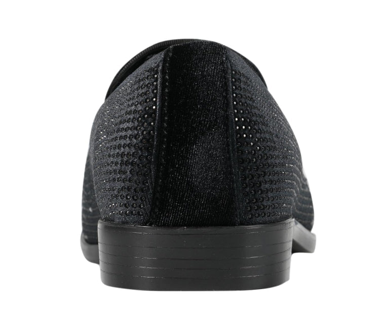 Amali Ivano Luxe Rhinestone Loafers Men’s Velvet Black Silver
