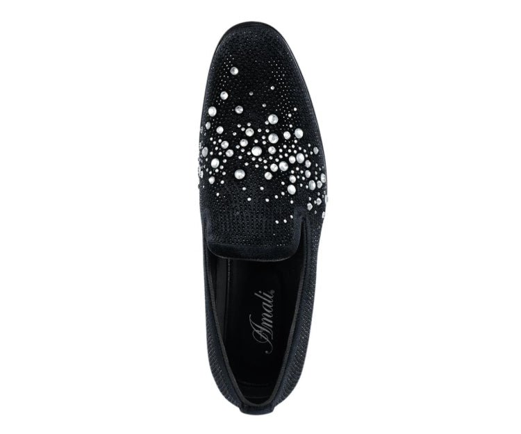 Amali Ivano Luxe Rhinestone Loafers Men’s Velvet Black Silver