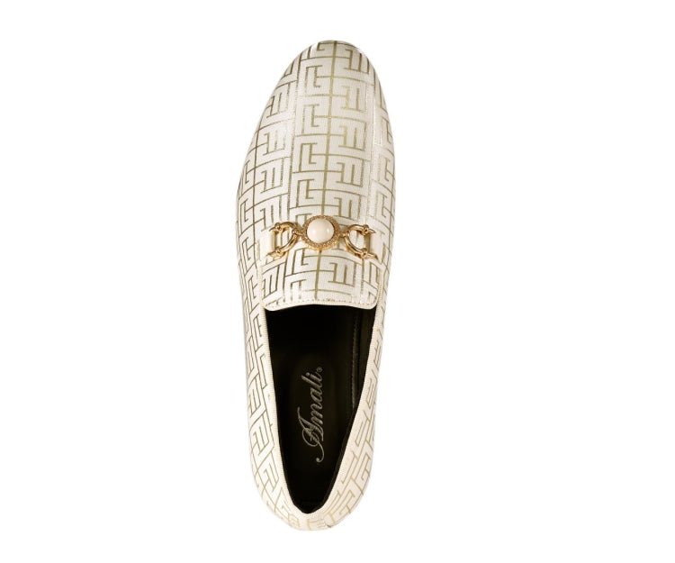 Amali Kazimar Men's Cream and Gold Leather Slip On Loafers