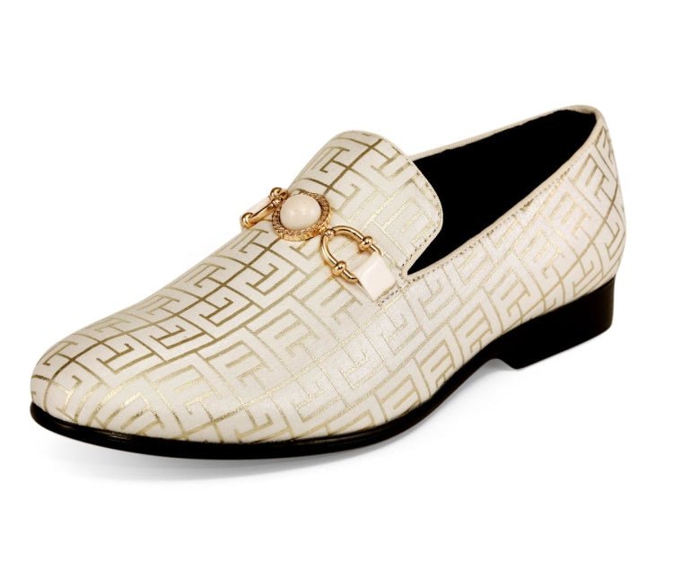 Amali Kazimar Men's Cream and Gold Leather Slip On Loafers