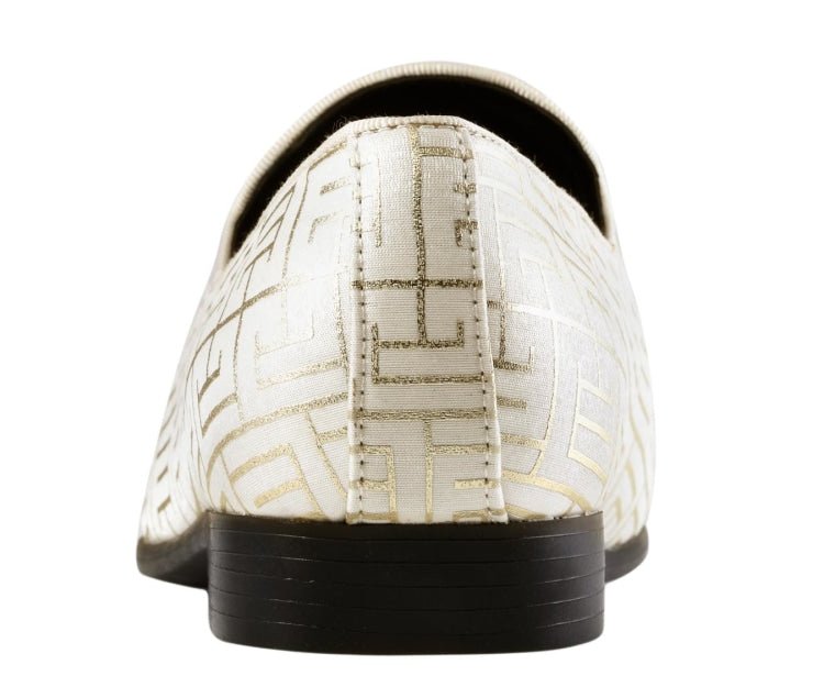 Amali Kazimar Men's Cream and Gold Leather Slip On Loafers