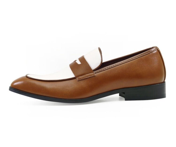 Amali Levi Men’s Cognac and White Leather Luxe Penny Loafers