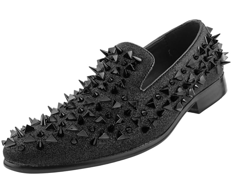 Amali Mesa Black Gold Studded Men's Leather Slip on Shoes
