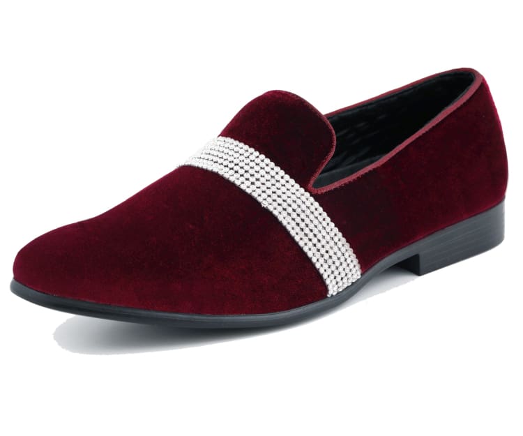Amali Monarch Dazzling Burgundy Rhinestone Loafers Men's Velvet