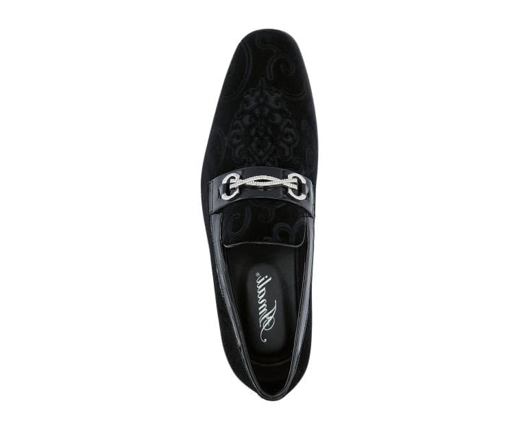 Amali Throne Black Men’s Velvet Slip On Loafers