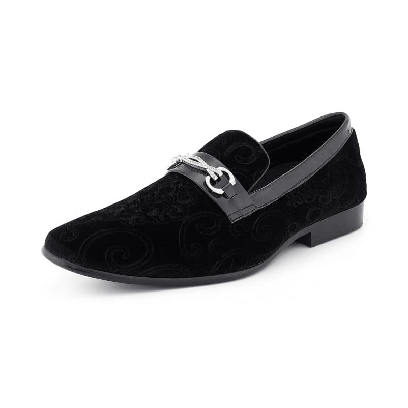 Amali Throne black paisley loafer, front three-quarter view