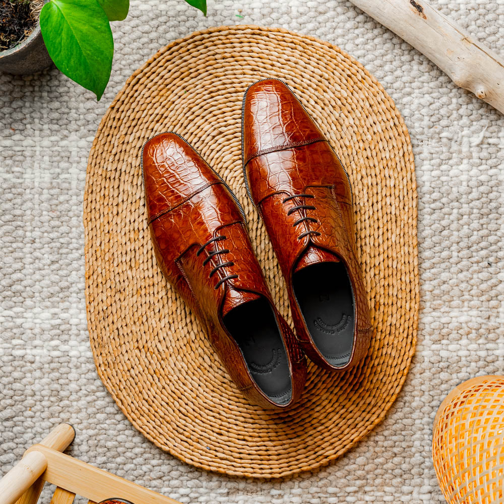 Zelli Italia Men's 21-532-CGM ANDREA Crocodile Lace Up, Cognac